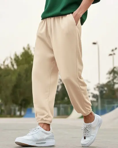 Men's Beige Oversized Brushed Joggers